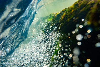 Unterwasser im Wehr in der Isar, München