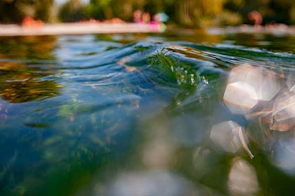 stehende Flußwelle am Flaucher in der Isar